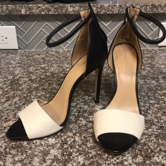 black and white heels with ankle strap
